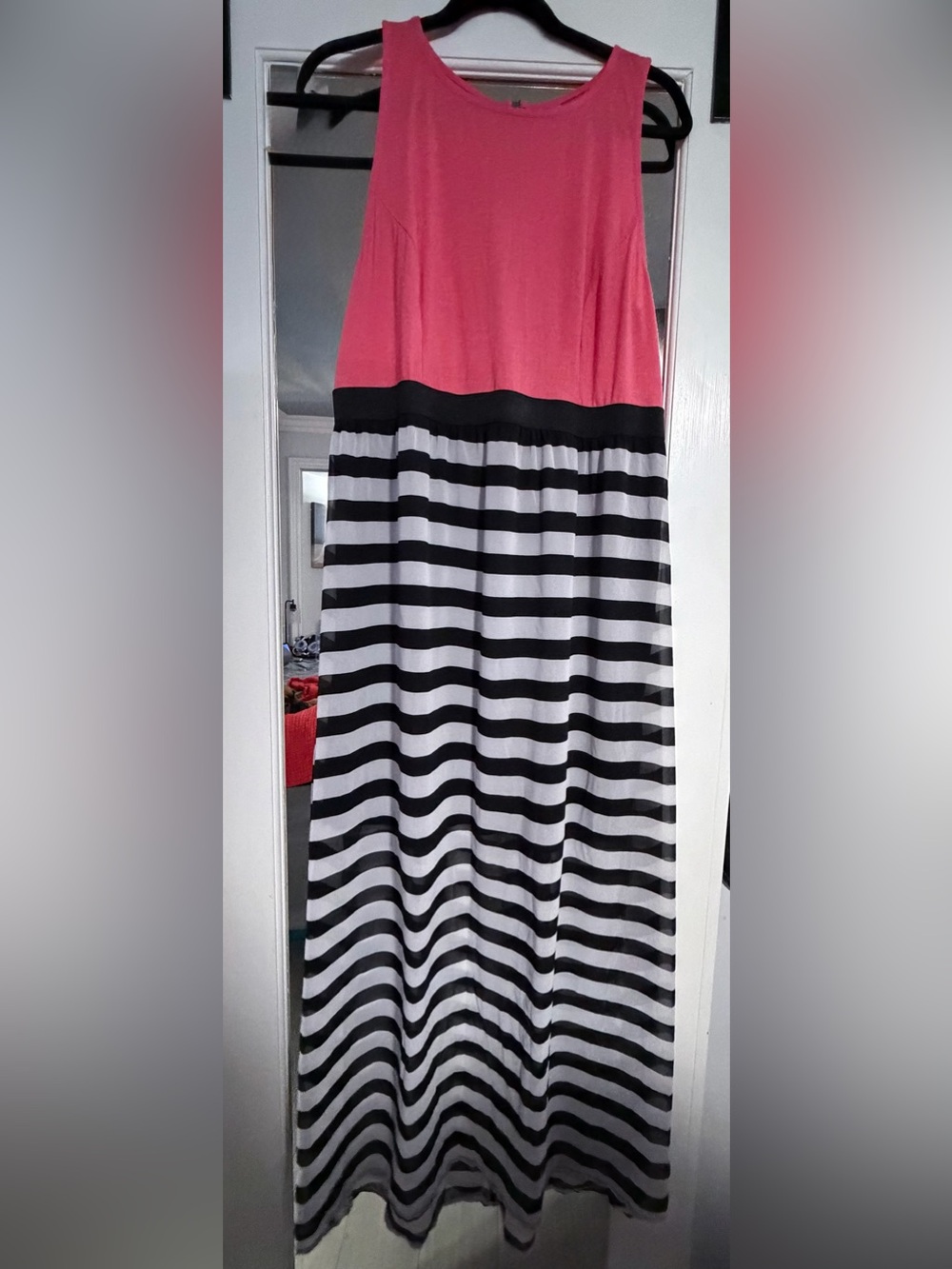 Xhilaration Coral Pink Top with Black & White Striped Maxi Skirt